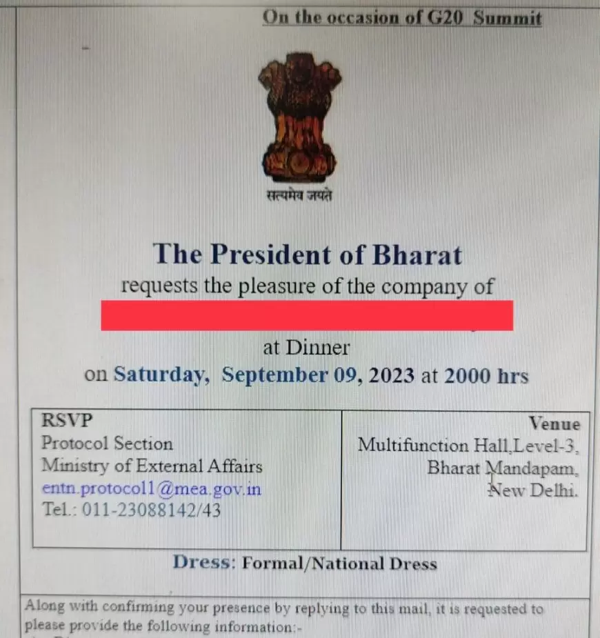 G20 Summit In Delhi:  G 20 डिनर को लेकर दिए निमंत्रण पत्र में 'President Of India' की जगह 'President Of Bharat'!