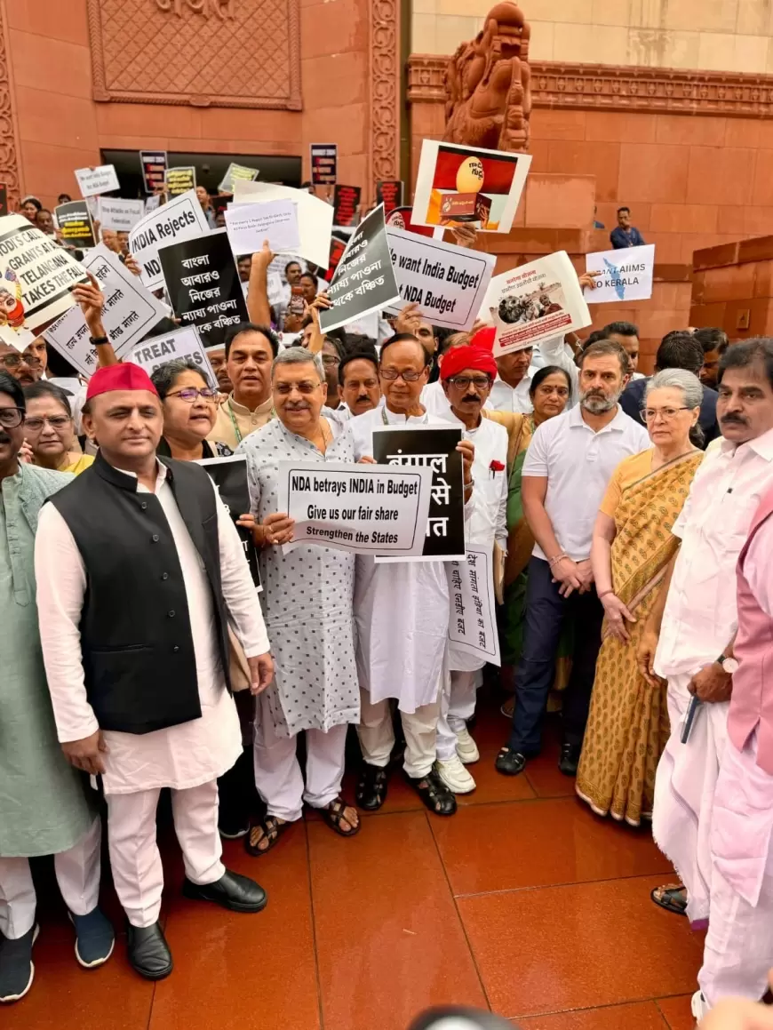 Parliament Budget Session : संसद परिसर में इंडी गठबंधन का विरोध प्रदर्शन, बजट को बताया भेदभावपूर्ण